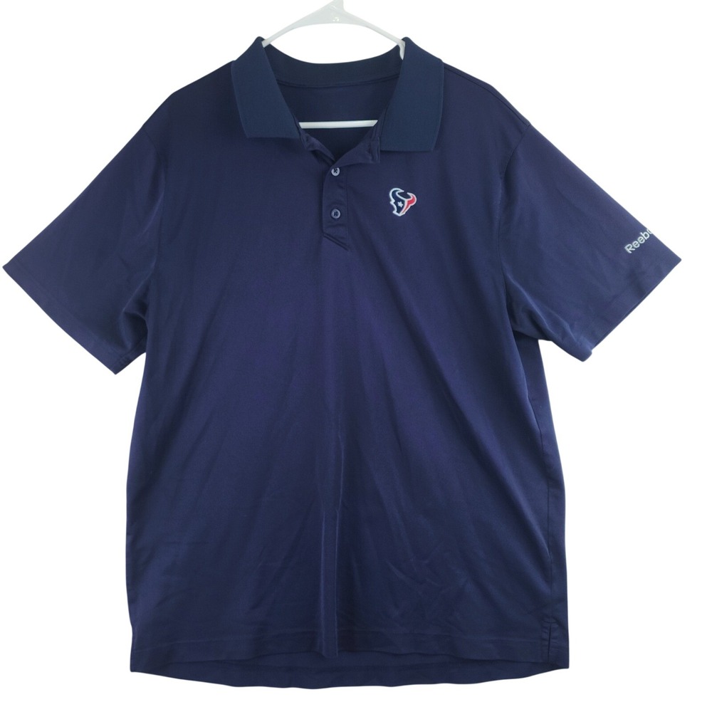 Houston Texans NFL Performance Reebok Polo Shirt Mens L Navy Blue Short Sleeve